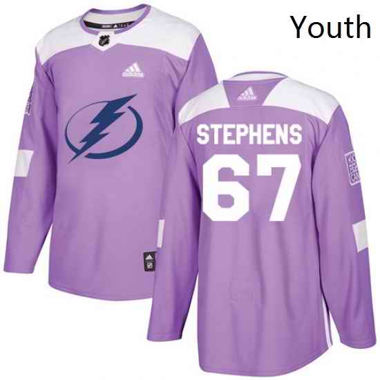 Youth Adidas Tampa Bay Lightning 67 Mitchell Stephens Authentic Purple Fights Cancer Practice NHL Jersey
